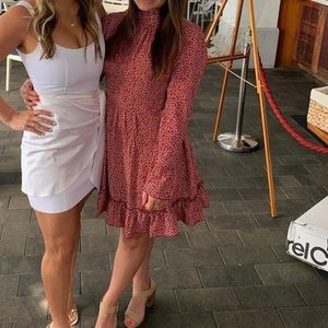 Red floral Ruffled Neck Dress